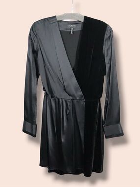 rag & bone Black Silk Velvet Wrap Dress XS Long Sleeve Mini Luxury
